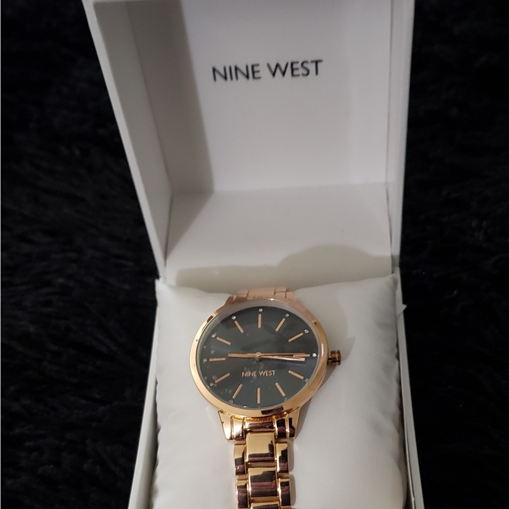 Nine West Women’s Rose Gold Watch with Black Dial